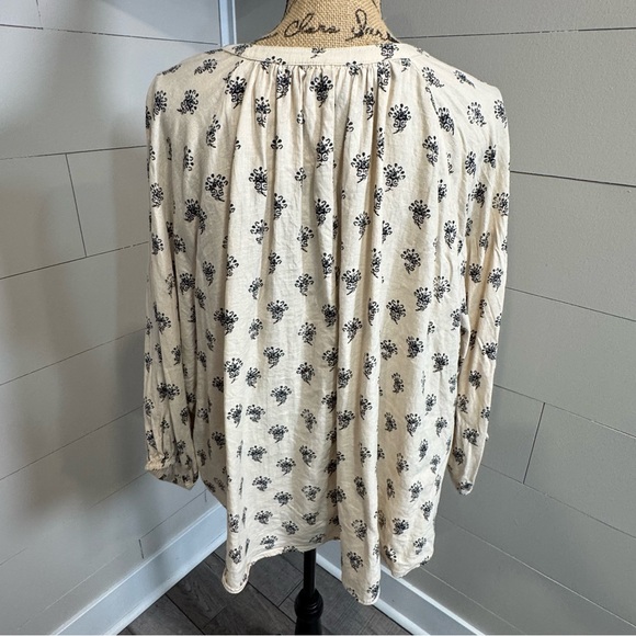 A New Day Relaxed Crop Fit Balloon Sleeve Boho Bohemian Linen Blend Top - Large - Picture 3 of 7